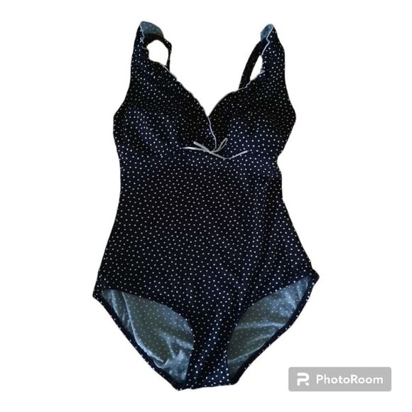 Vintage Gabar Polka-dot Ruffled V Neck Swimsuit with Adjustable Straps - Picture 1 of 6